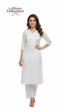 White Chikankari Kurti with Palazzo for Women | Handcrafted Lucknowi Ethnic Wear picture