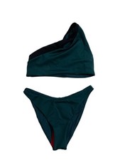 Left on Friday Playa Top & Dip Bottom Bikini Set Medium Teal One Shoulder NWOT picture