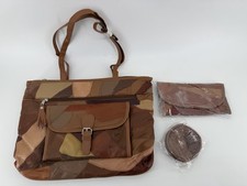NWOT 3Pc Patchwork Leather Shoulder Bag Tote Matching Wallet Coin Purse Set picture