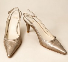 Stuart Weitzman Silver Pointed Toe Slingback Stiletto Heels 9N CW03760 picture