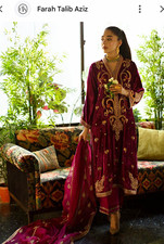 Farah Talib Aziz Women SZ Medium Velvet Embroidered Pakistani Salwar Kameez picture