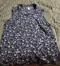 H&M Womens Blue White Floral Butterfly Sleeveless Collared Button Blouse Sz 8 picture