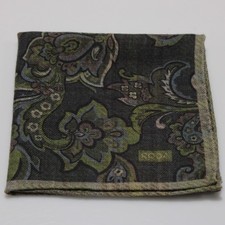 Roda NWOT Two Sided Pocket Square In Shades of Green and Blue Floral & Plaid picture