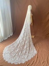 Handmade White Ivory Chantilly Lace Bridal Wedding Veil Custom Cathedral Length picture