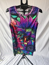 Women's Multicolor Psychedelic Floral Sleeveless Tunic Top One Size New picture