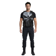 Men's Handmade Skull PU Leather Tactical Vest Punisher Style Halloween Costume picture