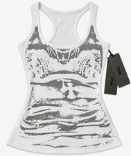 FDR Unisex M White/Gray Graphic Print Ribbed Racerback Tank Top T-Shirt picture