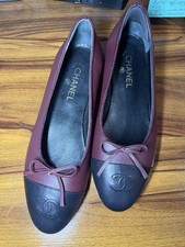 Chanel Lambskin Cap-Toe CC Ballerina Flats Burgundy Black Leather picture