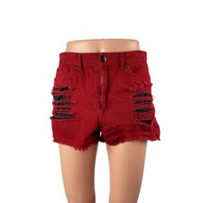 XXI Premium Womens Red Distressed High Waisted Cut Off Denim Jean Shorts Size 29 picture