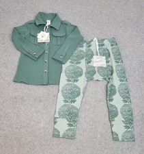 Kate Quinn Outfit Set Toddler Girls 3T Green Ribbed Jacket Pants Organic Cotton picture