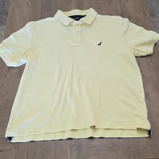 Nautica Men's Yellow Solid Short Sleeve Collared Polo Shirt Logo Size M picture