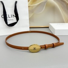 Women's Celin*e 1.3cm/0.51in Brown Leather Belt gold retro oval badge buckle picture