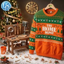 Home Depot Style Christmas, Ugly Sweater Holiday Tool Pattern Cre.wneck Pullover picture