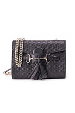 Gucci Emily Crossbody Bag Black Leather Micro Signature GG 17x11cm Women picture
