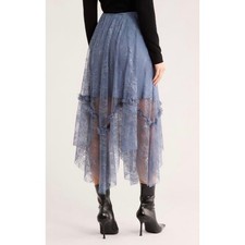 ALLSAINTS Josie Asymmetrical Lace Skirt in Flint Stone Blue Size US 10 picture
