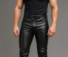 Handmade Men’s Genuine Sheep Leather Party Pants Slim Fit Real Leather Trousers picture