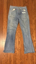 Vintage 70s Men’s Sears Joint Blue Denim Flare Bell Bottom 31x32 picture