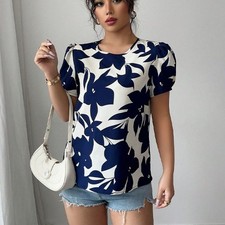 Women's Holiday Shirt Floral Pullover Short Sleeve picture