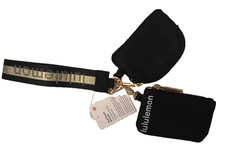 Lululemon Dual Pouch Wristlet Keychain Wallet For Women Zip Black Gld NEW picture