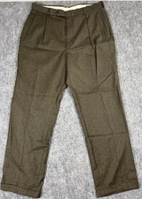 Nautica Dress Pants Mens 36x34 Brown Wool Herringbone Tweed Cuffed Pleated picture
