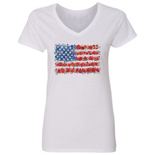 Floral USA Flag 4th of July Patriotic Ladies' V-Neck Tshirt picture