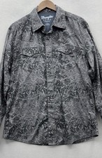Wrangler Retro Men's Large Pearl Snap Western Shirt Gray Damask/Paisley Cowboy picture