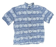 Caribbean Mens XL Short Sleeve Floral Hawaiian Tropical Camp Shirt Blue White picture