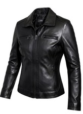 AVANTI Womens M Vintage Black 100% Leather ZipUp Moto Bomber Jacket Silky Lining picture