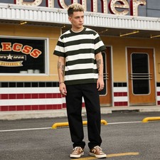 Vintage Men Prisoner Striped T-Shirts Causal Motorbike Short Sleeve Tee Shirt picture
