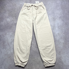 Bershka Womens Beige Jogger High Rise Pants Drawstring Cotton Athleisure Sz S picture