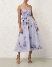 ZIMMERMANN Hypnotic Lilac Floral Linen Midi Dress Size 2 Sweetheart picture
