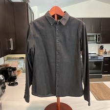 All Saints Charcoal Long Sleeve Shirt Men's Size Medium SLIM FIT - NEW picture
