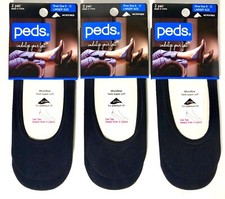  PEDS 6 PR LADIES *LARGER SIZE* SHOE LINERS WITH GEL TAB BLK SZ LG FIT 8-12 SHOE picture