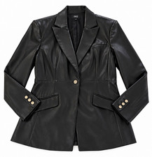 I.N.C. International Concepts Women’s Black Faux Leather Blazer Jacket L Pockets picture