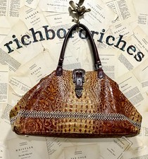 Vintage B.B Simon & Riviani Weekender Croc Embossed Leather Crystal Studs EUC picture