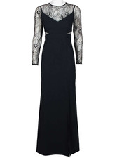 Aidan Mattox Long Sleeve Keyhole Back Crepe and Lace Gown Size 12 Black NWT picture