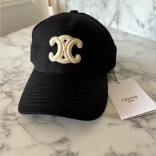 Celine Triomphe Black Baseball Cap Cream Embroidered Logo Unisex Adjustable Hat picture