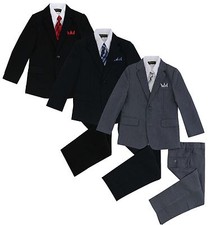 Formal Kids Toddler Boys Pinstripe Suit 5 PC Set With Vest and Tie Size 2T-14 picture