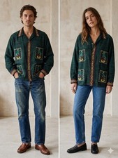 Vtg Guatemalan Shirt Jacket L Quetzel Peacock Handwoven Aztec picture