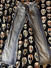 Vintage Y2K Hot Kiss Flare Jeans Embroidered Lips Back Pockets Low Rise Sz 3 picture