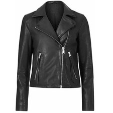 NEW, AllSaints Dalby Leather Biker Jacket in Black - Size US 10 #SJ2622 picture