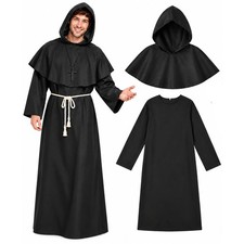 Friar Medieval Hooded Costume Men Monk Renaissance Priest Robe with Cross Rop... picture