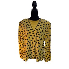 Carlisle Vintage 100% Silk Yellow Floral Button Back Blouse Top Womens 14 picture