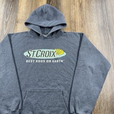 Vintage St Croix Fishing Rods Hoodie Mens M Gray Sweatshirt Boat Lake Up North picture