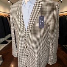 New Stafford Blazer 48r Portly Gingham Check Brown Wool picture