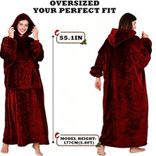 Oversized Wearable Blanket Hoodie, Soft Flannel Cozy Hooded Blanket Sweatshirt picture