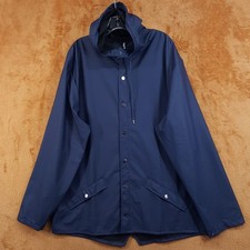 RAINS Jacket Large XL Blue Hooded Raincoat Essential Rain Coat Unisex picture