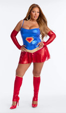 Fashion Nova Super Tease Dress Costume Blue Red Gold Polyester Stretch Size 2x picture