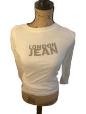 VTG 90s London Jean Victoria's Secret XS Ivory Baby Tee Long Sleeve Graphic Top picture