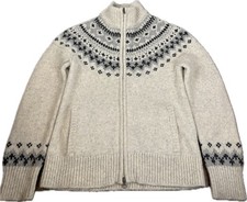 L.L.Bean Women’s Lambswool Sweater Size M Zip Up Pockets Fair Isle Nordic picture
